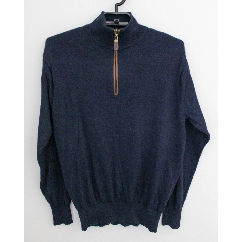 Orvis Quarter Zip Sweater Mens Medium Blue Pullover 100% Merino Wool Long Sleeve